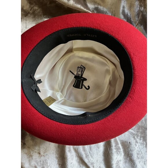 Capas Little Topper Red 100%Wool Felt  Hat Derby Wedding A MUST SEE PHOTOS SIZEM - Picture 9 of 16